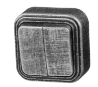 Выключатель 2 клав. (открытый, до 6А) серебро,  Стандарт, Юпитер
